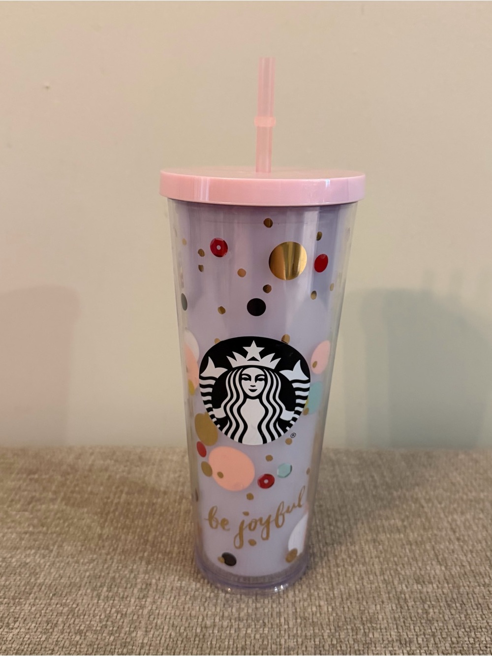 Starbucks Be Joyful Holiday Cold Cup Tumbler 24oz Venti Polka Dot Straw